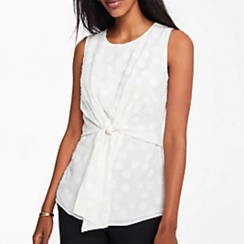 Clip Dot Tie Waist Shell in Winter White